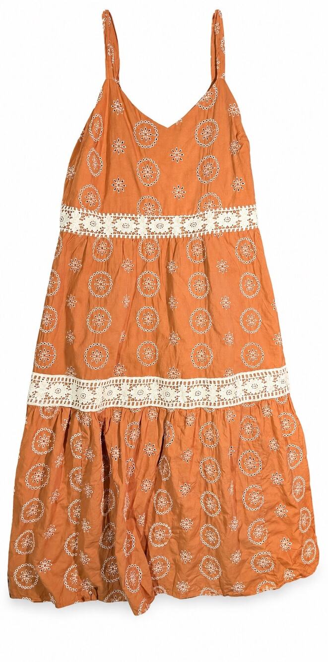LC Lauren Conrad Women’s XL Rust Orange Eyelet Lace Tiered Maxi Dress NWOT